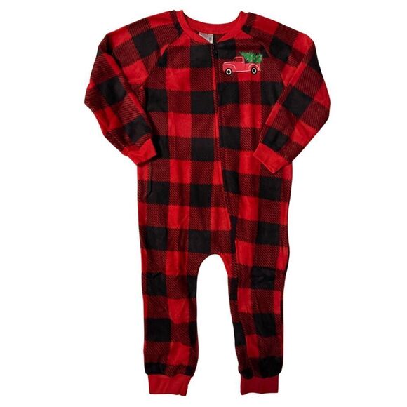 Buffalo Check Fleece One Piece Red & Black Pajama Size 3T - Picture 1 of 5